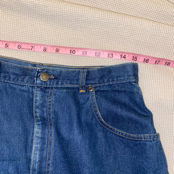 RARE VINTAGE 80s DENIM SKIRT SIZE 16 PETITE 100% COTTON MEDIUM WASH POCKETS - Picture 8 of 13